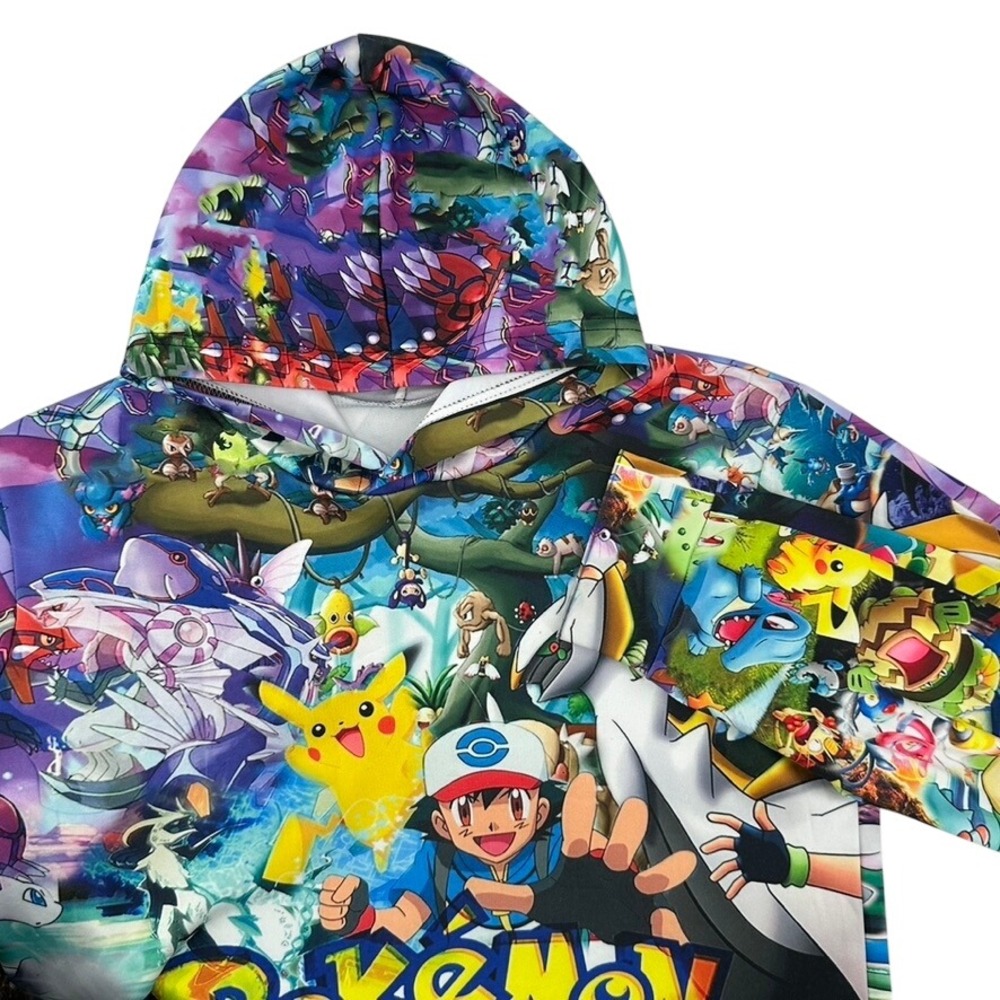 Pokemon All Over Print Hoodie Ash Pikachu Charizard‎ Youth Size Large